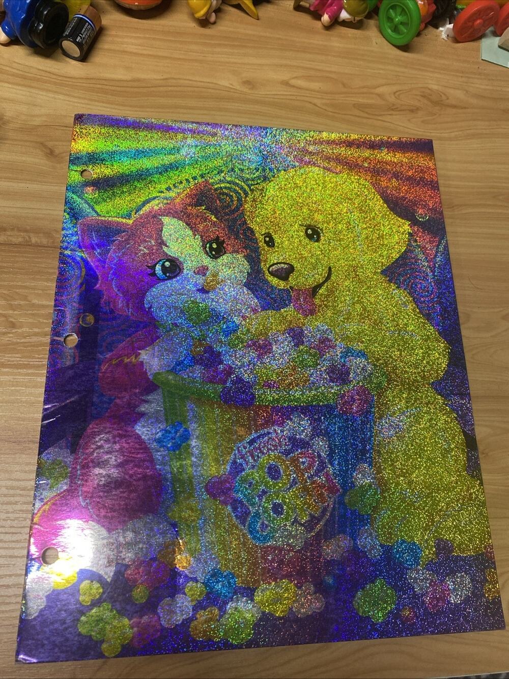 Vintage 2006 Lisa Frank Puppy Kitten Rainbow Dog Cat Popcorn 2 Pocket Folder